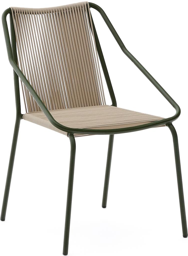 Udendørs spisebordsstol Kave Home Zivia ecru galvaniseret stål håndvævet syntetisk flet stabelbar 81x54x65 cm