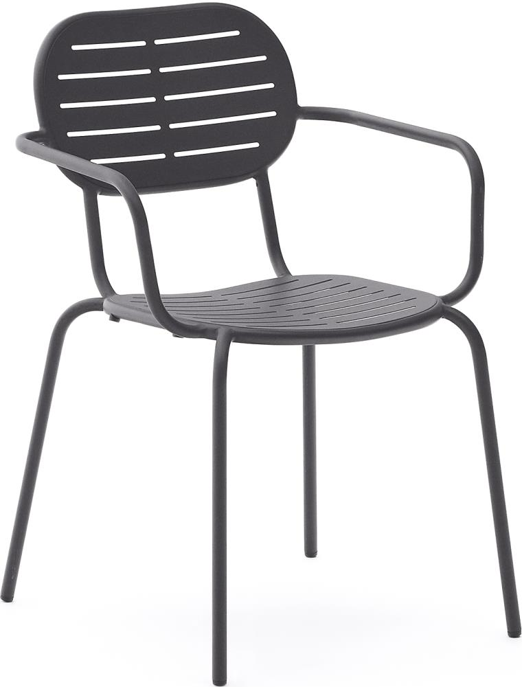 Udendørs spisebordsstol Kave Home Brai med armlæn, mørkegrå galvaniseret stål, stabelbar, nordisk design