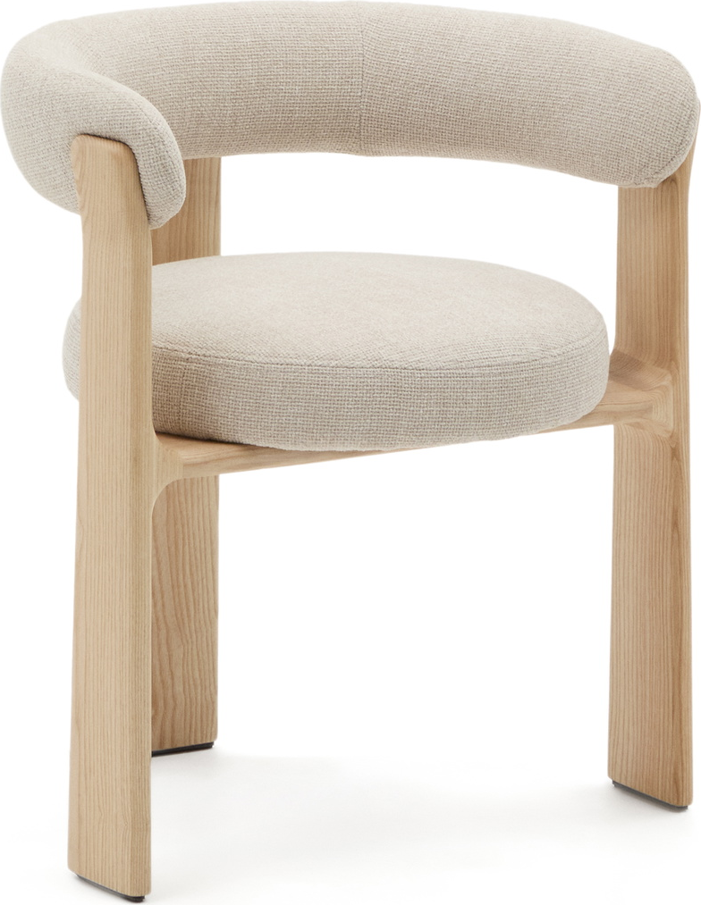 Spisestol med armlæn Kave Home Granite - rund beige chenille, FSC asketræ ben, polstret sæde