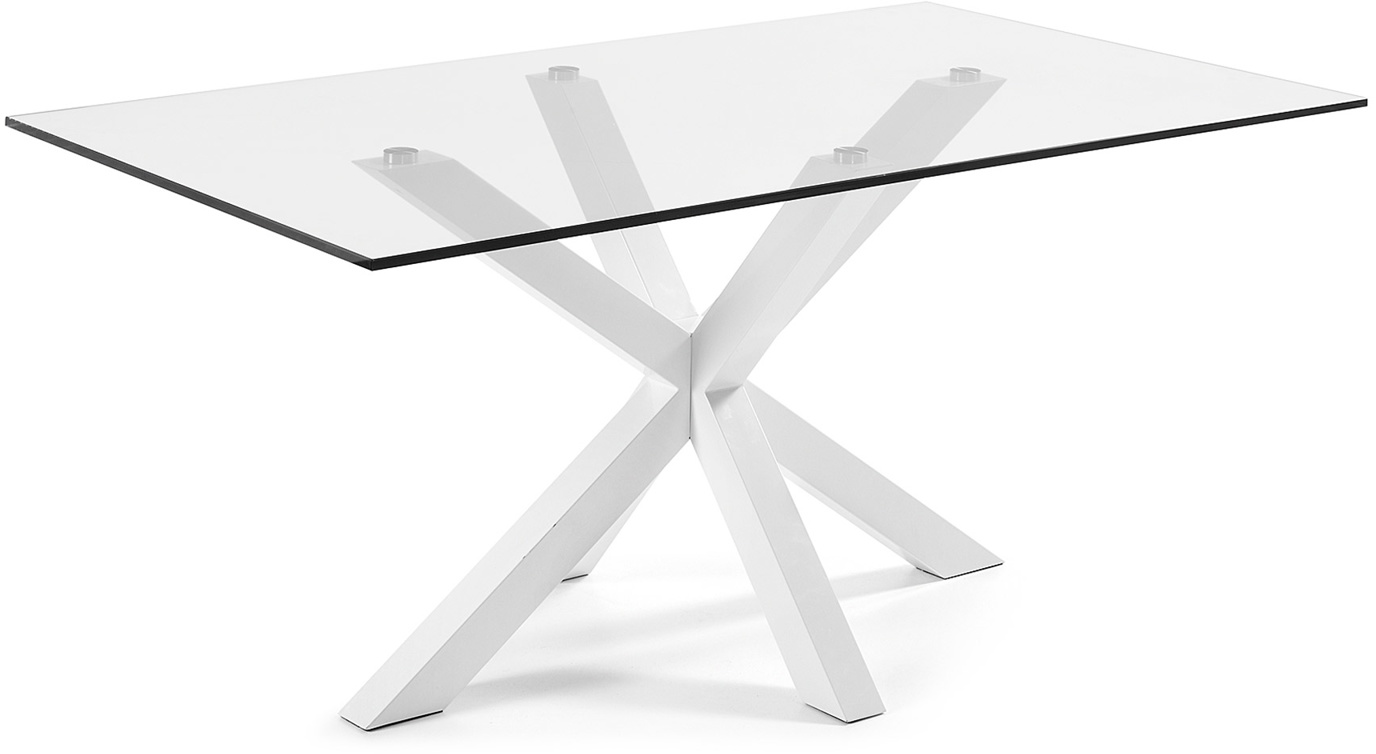 Spisebord Kave Home Argo glasbord med hvidt pulverlakeret stålstel 160x90 cm