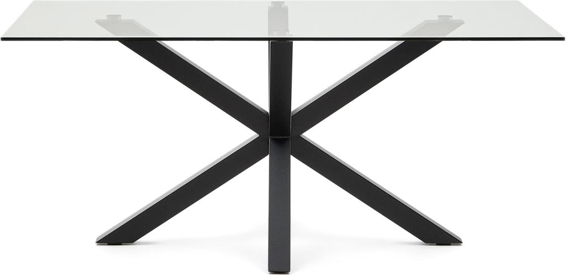 Spisebord Kave Home Argo 160x90x75 cm hærdet glas og sort pulverlakeret stålstel moderne design
