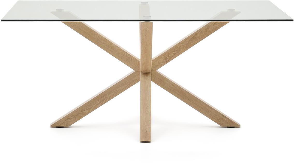 Spisebord Kave Home Argo rektangulært 160Ã90 H75 cm hærdet glas stålstel klar/natur