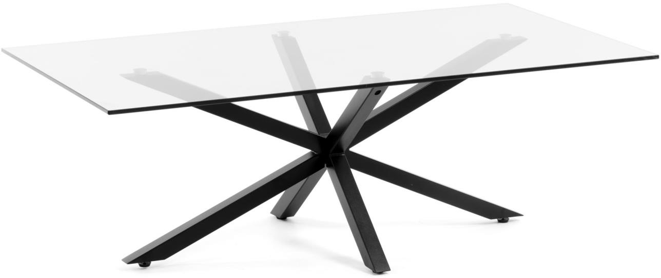 Sofabord Kave Home Argo moderne med hærdet glasplade flettet mat sort stålstel 130x170 cm