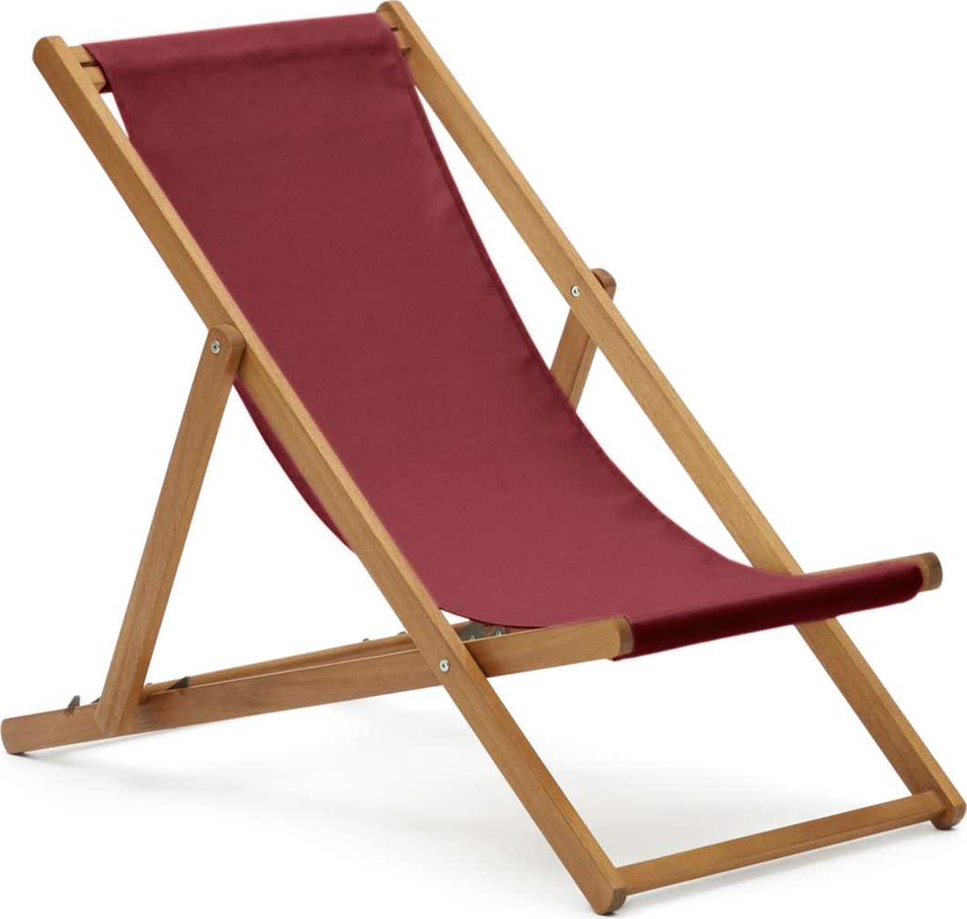 Udendørs strandstol Kave Home Adredna foldbar akacietræ UV-bestandigt polyester mørkerød
