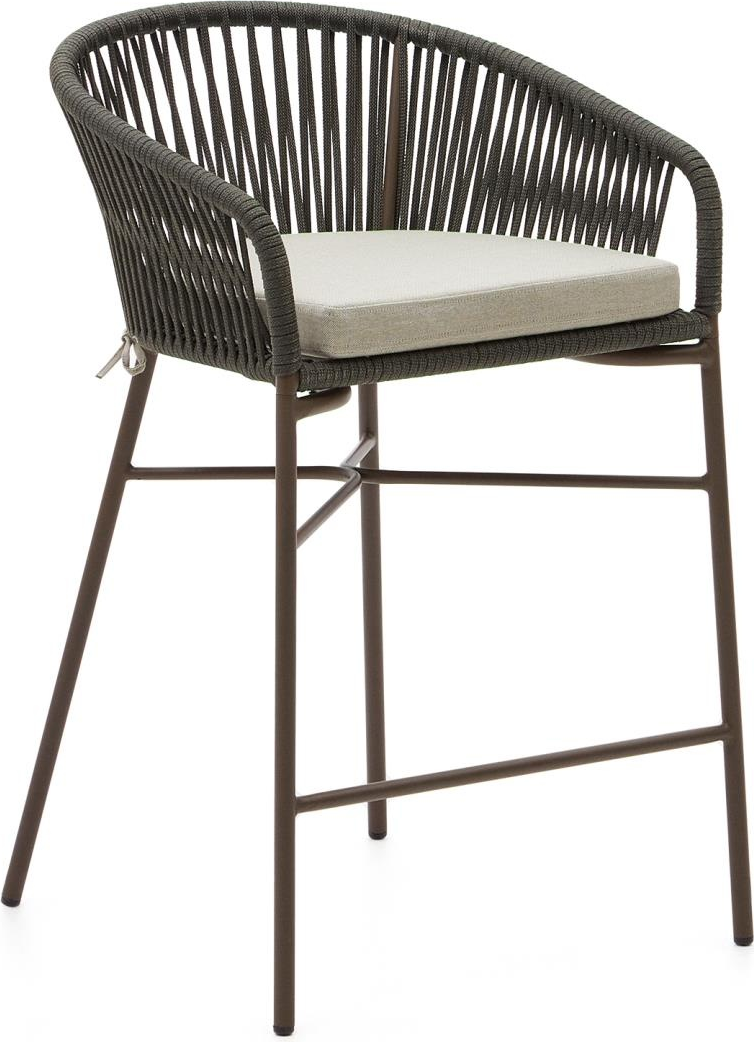 Udendørs barstol Kave Home Yanet nordisk moderne grøn reb & galvaniseret stål UV-bestandig H85 cm