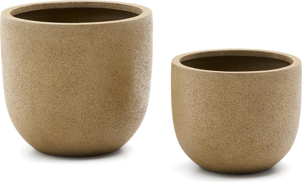 Udendørs krukkesæt Kave Home Selvi krukker & potter Ø44 x H41 cm lysebrun polystone 2 stk