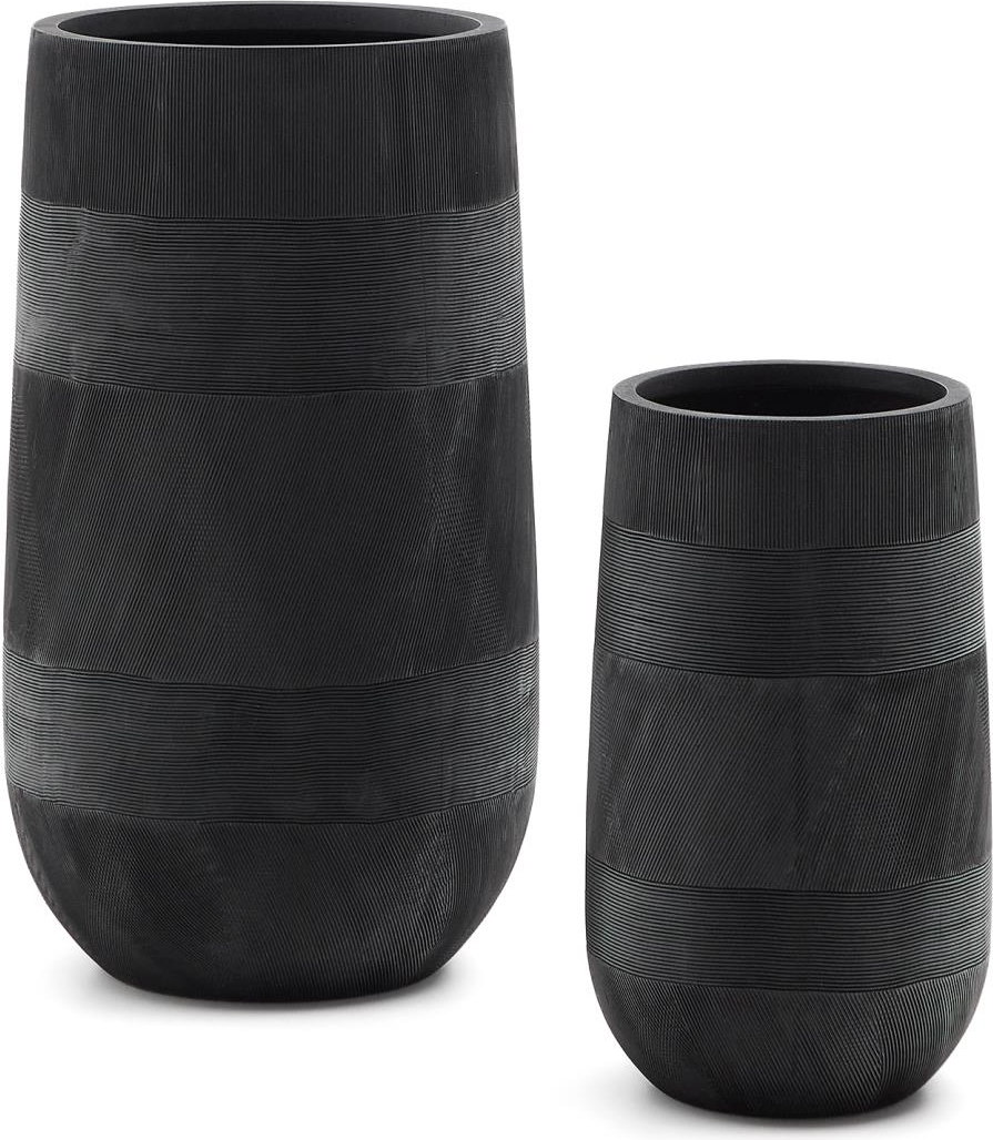 Udendørs krukkesæt Kave Home Tival H80xØ45 cm sort polystone plantekrukker