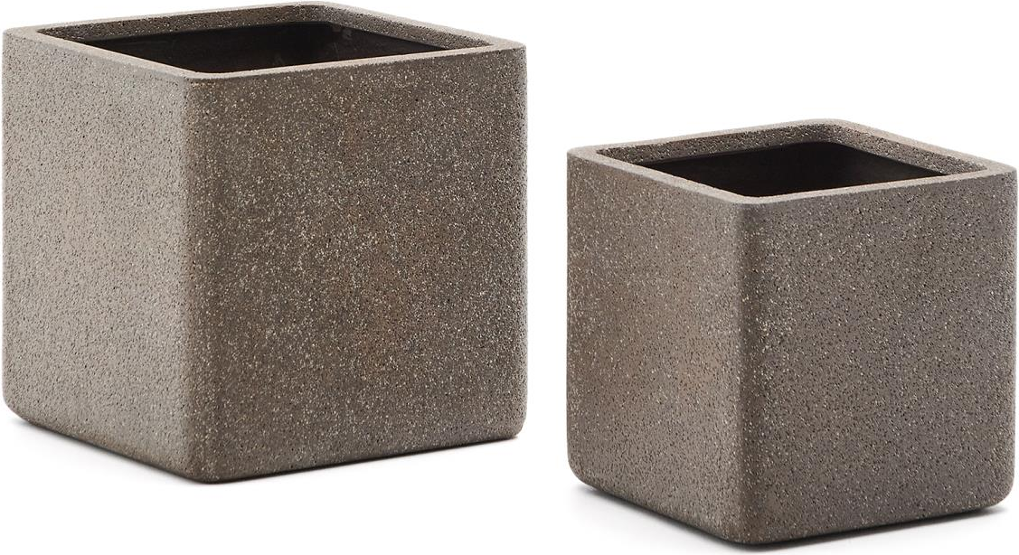 Udendørs krukkesæt Kave Home Minoa 44Ã44Ã44 cm polystone koksgrå 2 stk med drænhul
