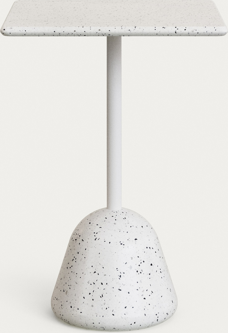 Udendørs barbord/højbord Kave Home Saura - hvid terrazzo beton H99 x B70 x D70 cm