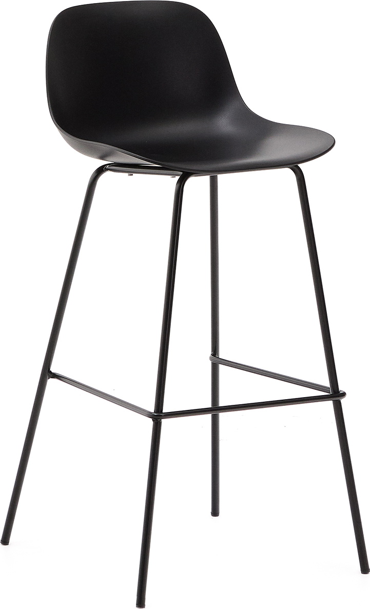 Barstol Kave Home Altea sort i genbrugsplast UV-resistent multifunktionel stålben med fodstøtte H99 cm