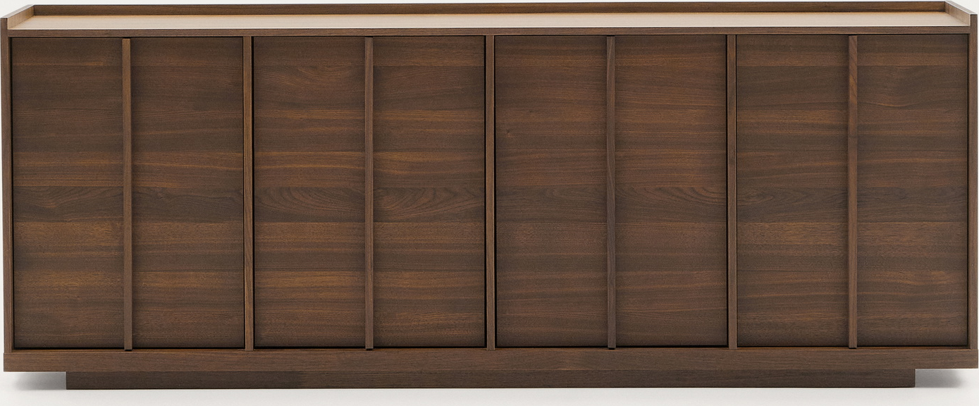 Skænk Kave Home Onix i mørk valnødfiner og MDF 200x80x45 cm med soft-close  -  rustikt sideboard med justerbare hylder og FSC-certificering