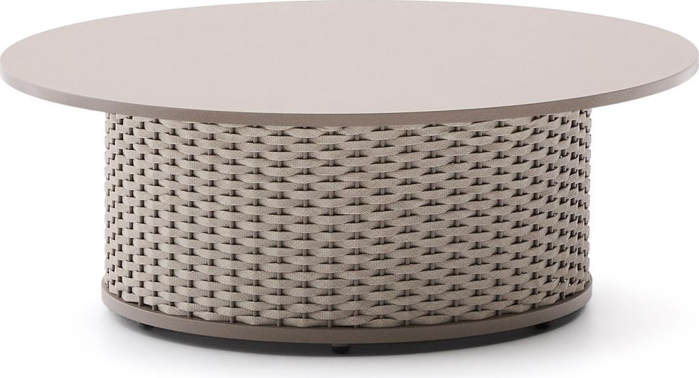 Udendørs sofabord Kave Home Sedalis rund Ø99 x H36 cm gråbrun aluminium/reb