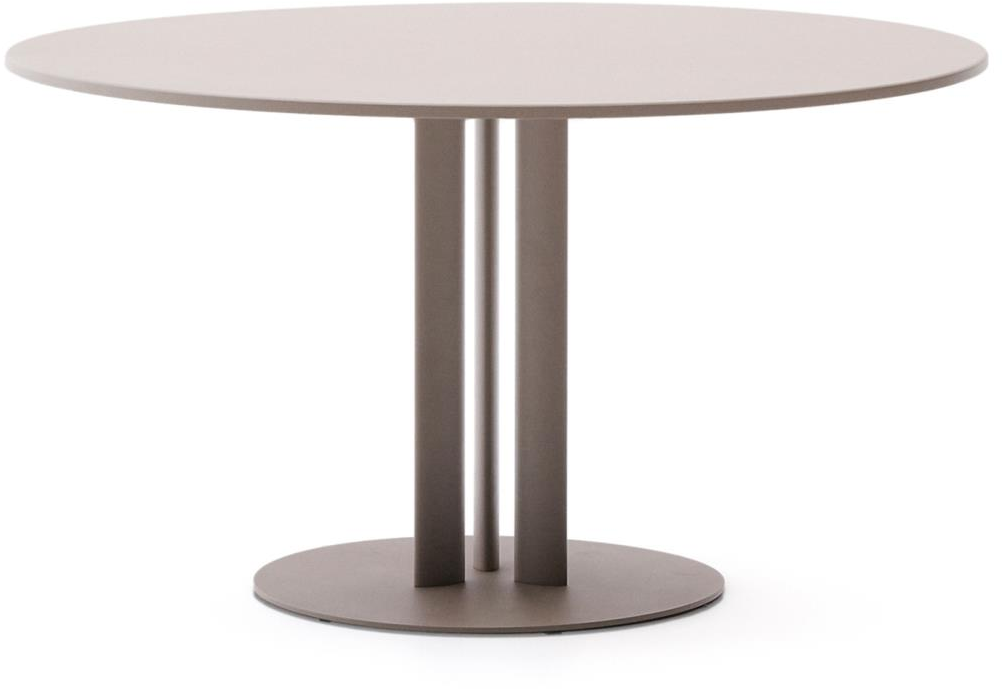 Udendørs rundt spisebord Kave Home Sedalis taupe Ø120 cm pulverlakeret aluminium og stål