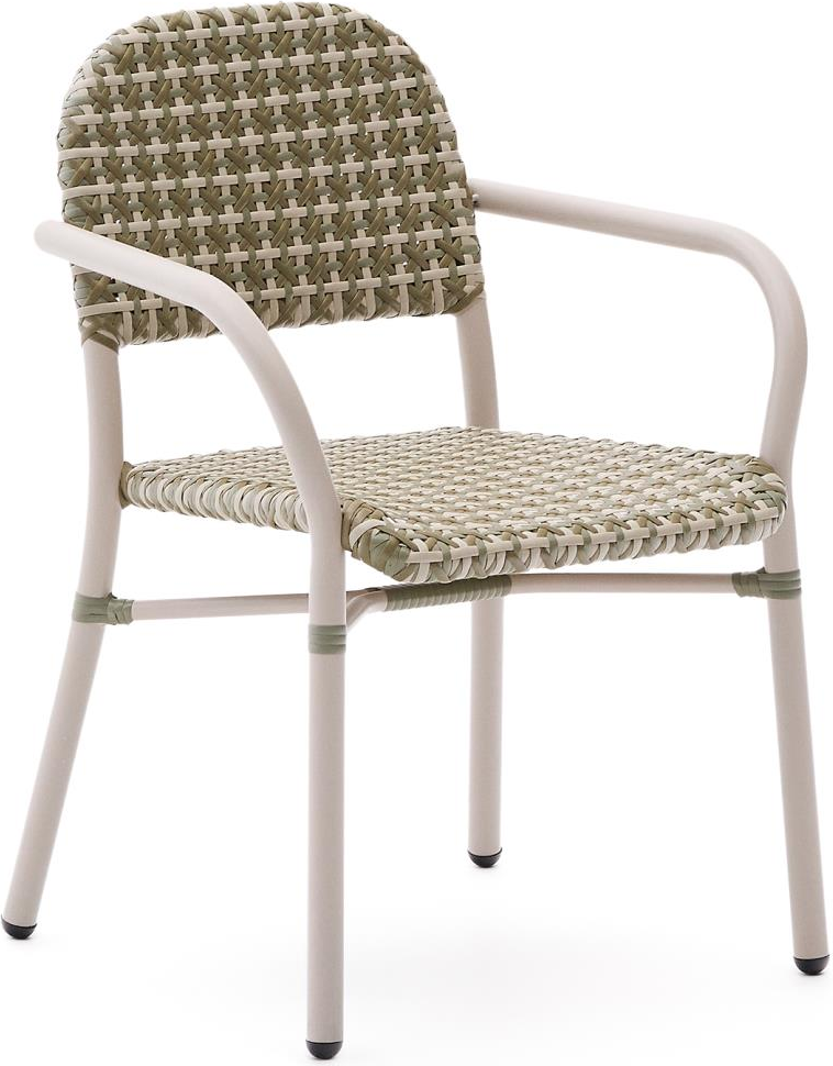 Udendørs spisebordsstol med armlæn Kave Home Tuccia bistrostol beige stabelbar aluminium polyethylen