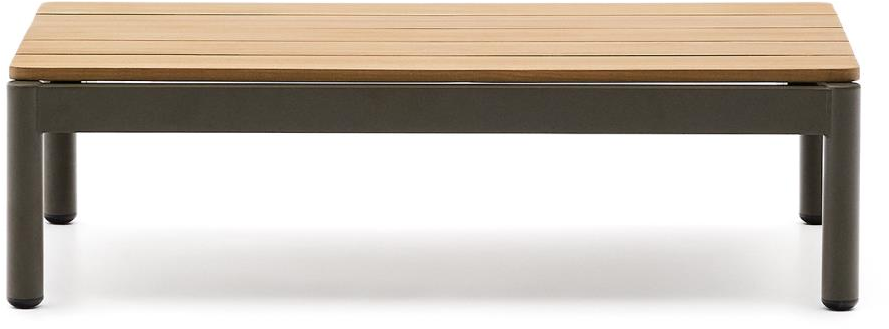 Udendørs rektangulært sofabord Kave Home Sorells teak/aluminium natur/khaki 91 x 57 x 25 cm
