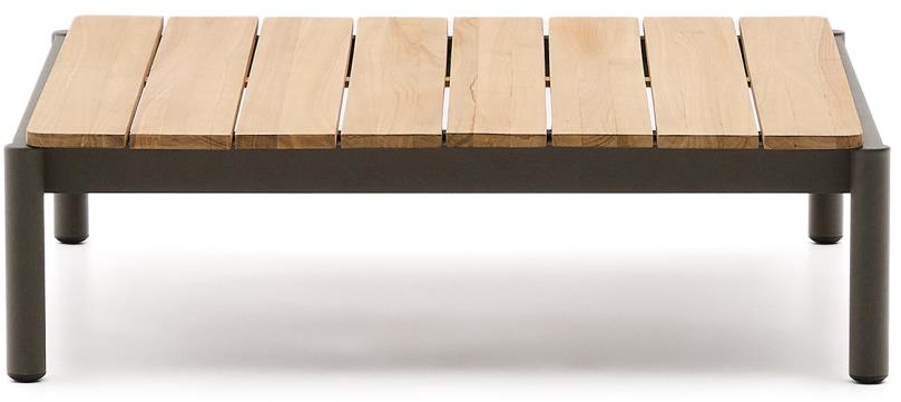 Udendørs sofabord Kave Home Sorells i FSC teak og pulverlakeret aluminium natur/khaki 89x91x25 cm
