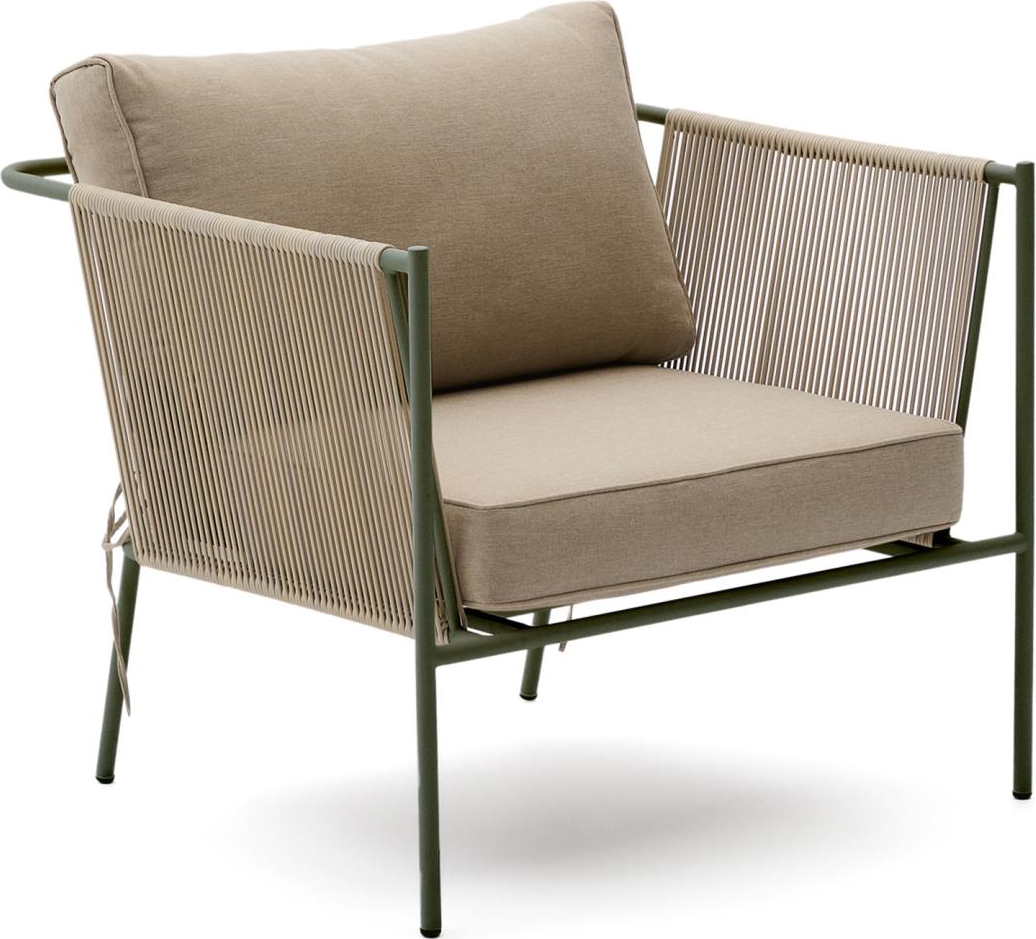Udendørs loungestol Kave Home Zivia ekru pulverlakeret stål med UV-resistent syntetisk flet 87x77x80,5 cm