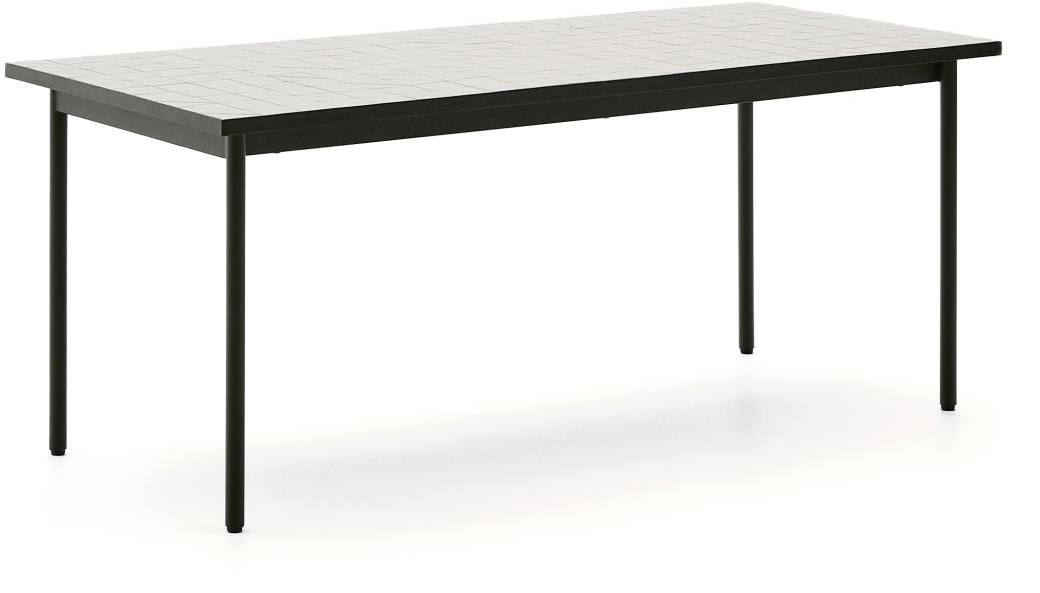 Udendørs spisebord Kave Home Maurina 182 x 91 cm mørkegrøn keramisk mosaik og galvaniserede stålben