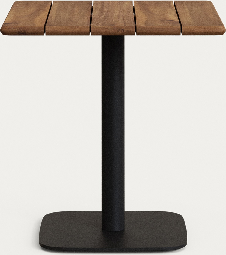 Kave Home Saura udendørs cafébord FSC-certificeret akacietræ og sort metal 70 x 70 x 74 cm