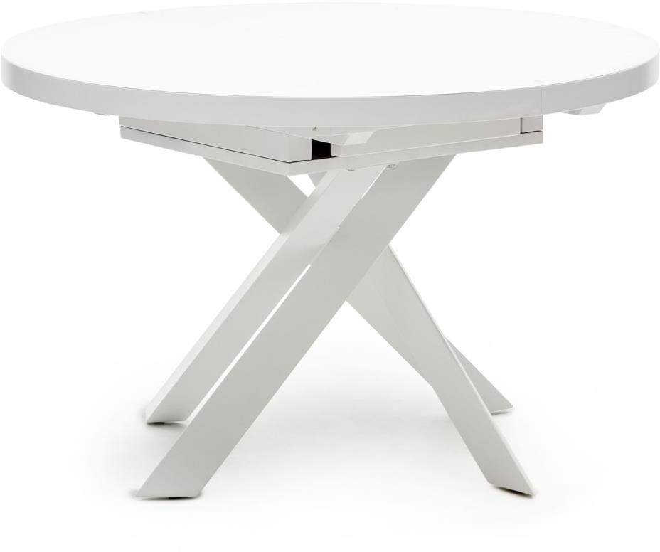 Spisebord med udtræk Kave Home Vashti i hvidt tempereret glas & stål 120-240 cm