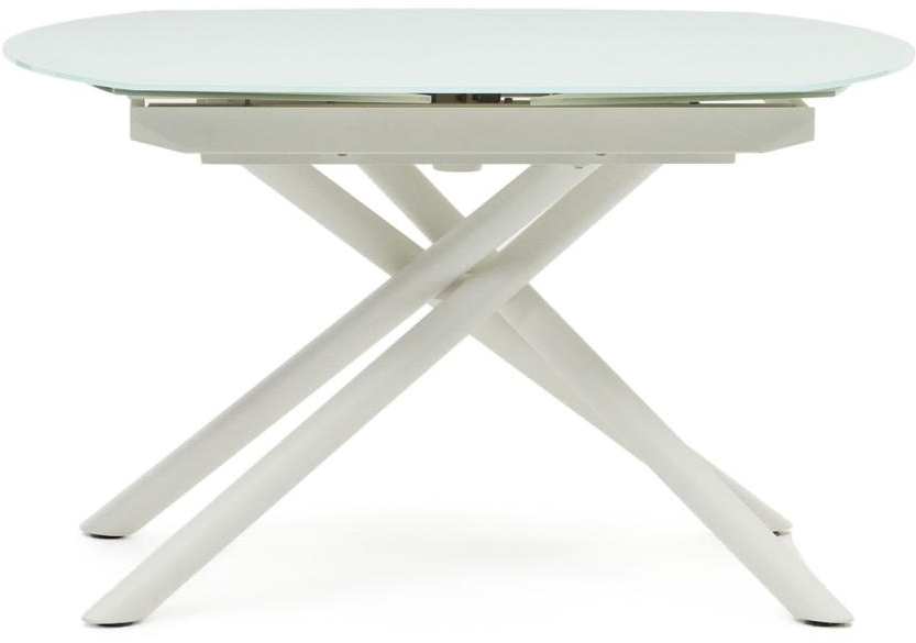 Spisebord med udtræk forlængerbord Kave Home Yodalia 130-240 cm hvidt hærdet glas stålben