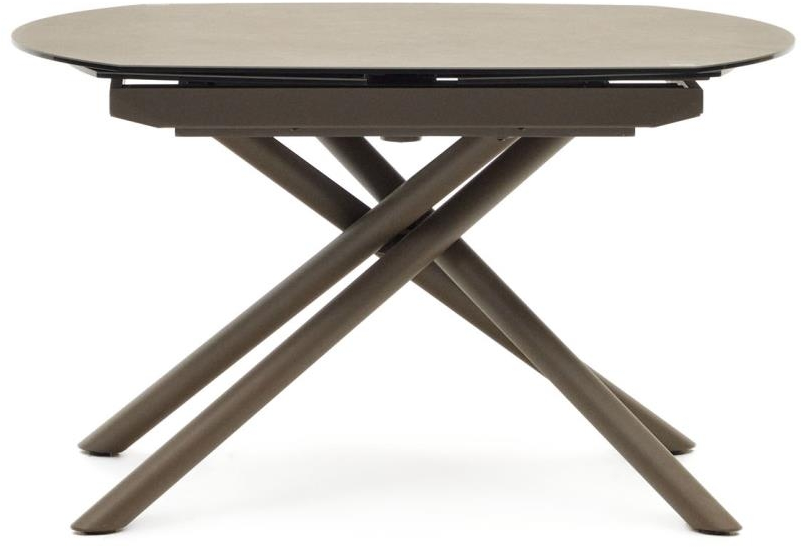 Spisebord med udtræk Kave Home Yodalia brun porcelænsbordplade pulverlakerede stålben 130x100 cm