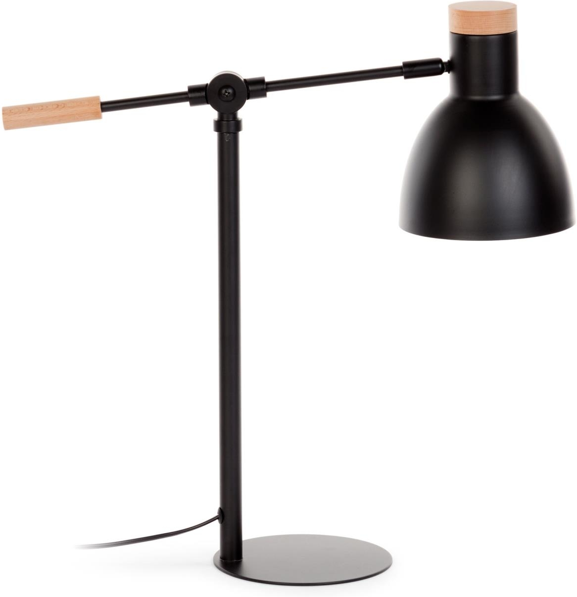 Bordlampe Kave Home Tescarle  -  stål & bøgetræ, fleksibel arm, nordisk/moderne, sort/natur, H54ÃB15ÃL47 cm