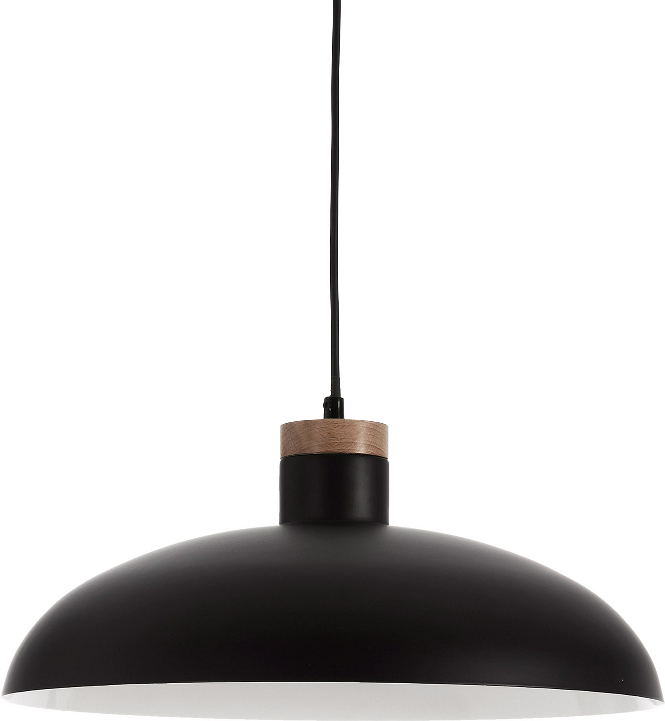 Pendel lampe Kave Home Gotram - nordisk moderne hængelampe i sort og natur Ø38 cm, metal/skærm med bøgetræ, E27