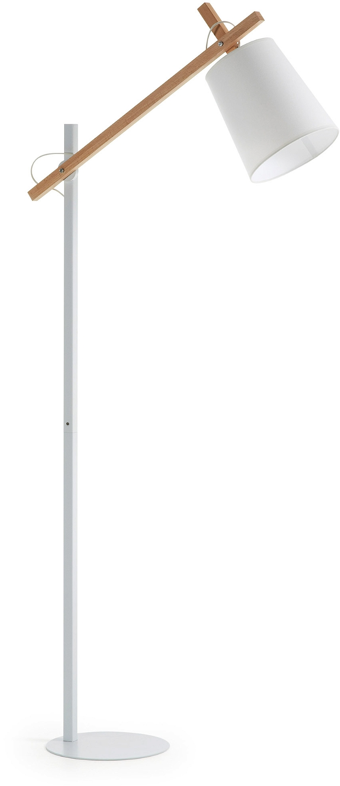 Kave Home Kosta gulvlampe  -  nordisk moderne, justerbar bøgetræarm og bomuldskærm, H166 cm, hvid/natur