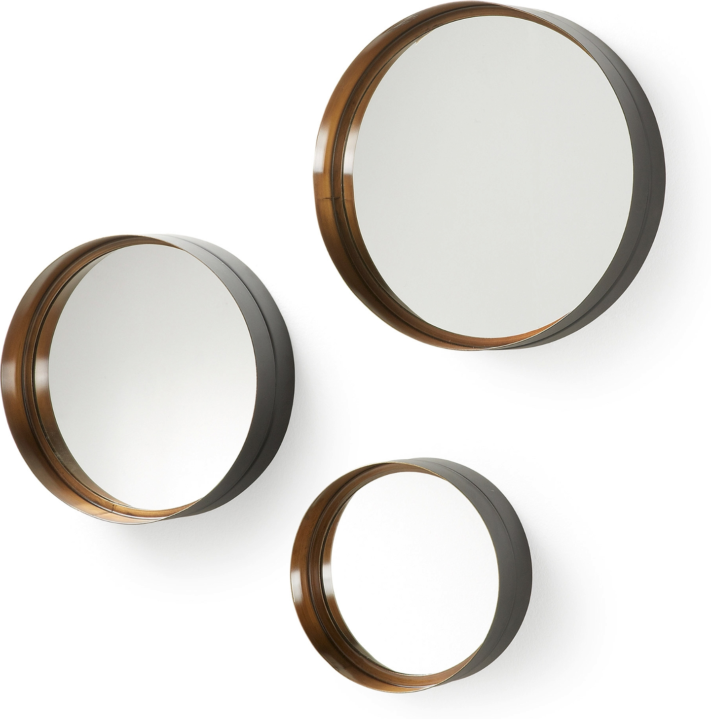 Spejlsæt 3 stk Kave Home Wilton rund  -  vægspejl metalramme sort/messing Ø35/Ø30/Ø25 cm