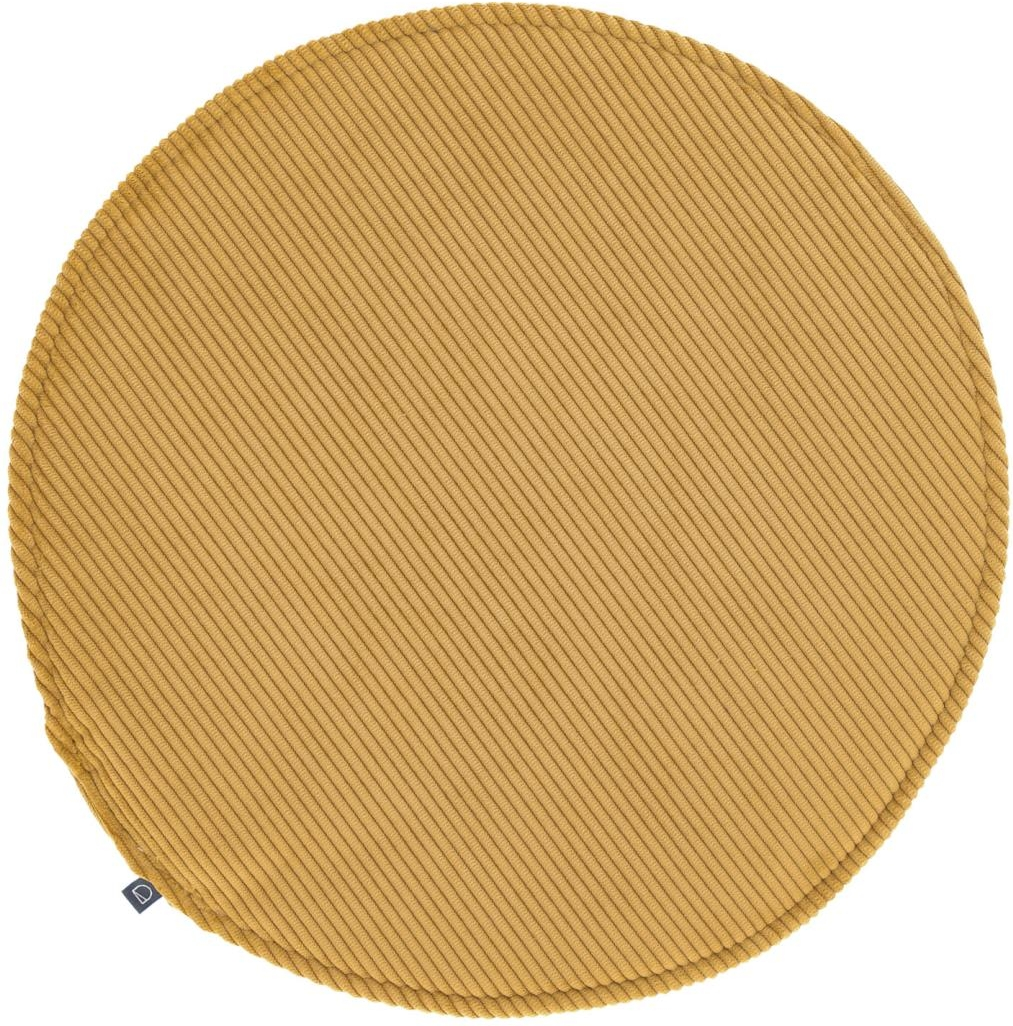 Kave Home Sora stolhynde, siddepude i sennepsfarvet corduroy Ø35 cm, vintage-modern pletbestandig