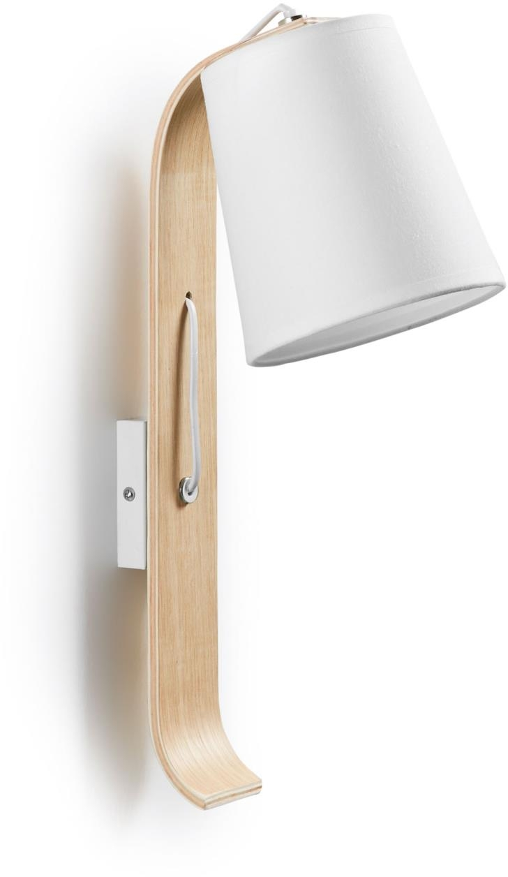 Væglampe Kave Home Repcy  -  Nordisk Moderne i Hvidt Stof & Naturtræ, H44ÃB15ÃL24 cm