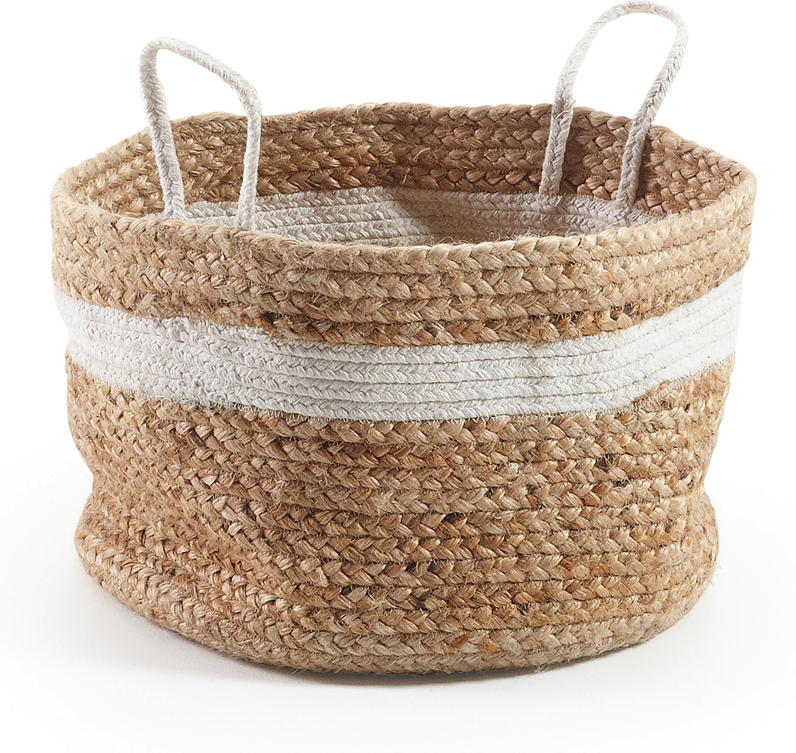 Opbevaringskurv Kave Home Saht i rattan, jute og bomuld 37 L natur/hvid