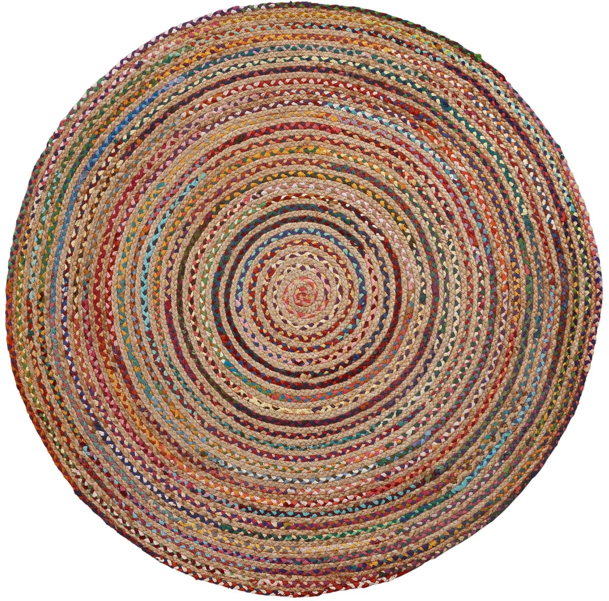 Gulvtæppe Kave Home Saht  -  flerfarvet jute- og bomuldstæppe 100x100 cm