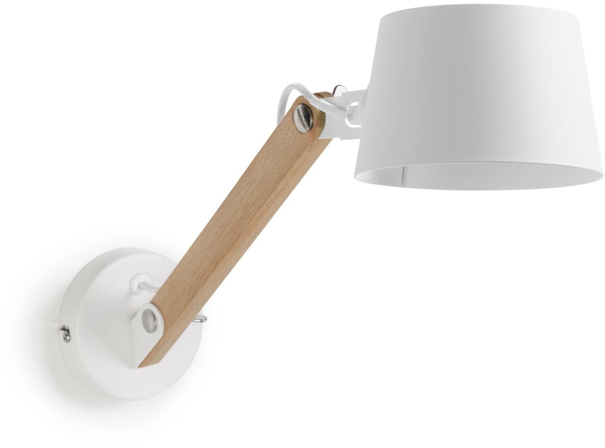 Væglampe Kave Home Muse  -  indendørs justerbar med hvid metalskærm & bøgetræ arm, 25Ã15Ã44 cm