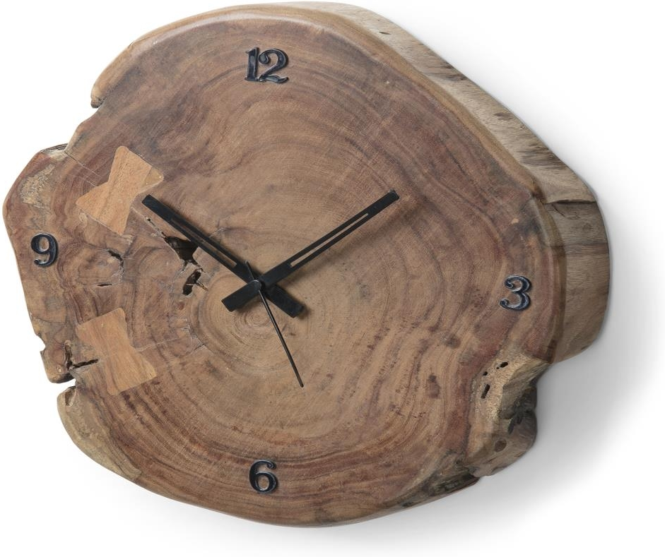 Kave Home Asiriq vægur i akacietræ natur/sort, rustikt design, metalvisere, 35x35x5 cm