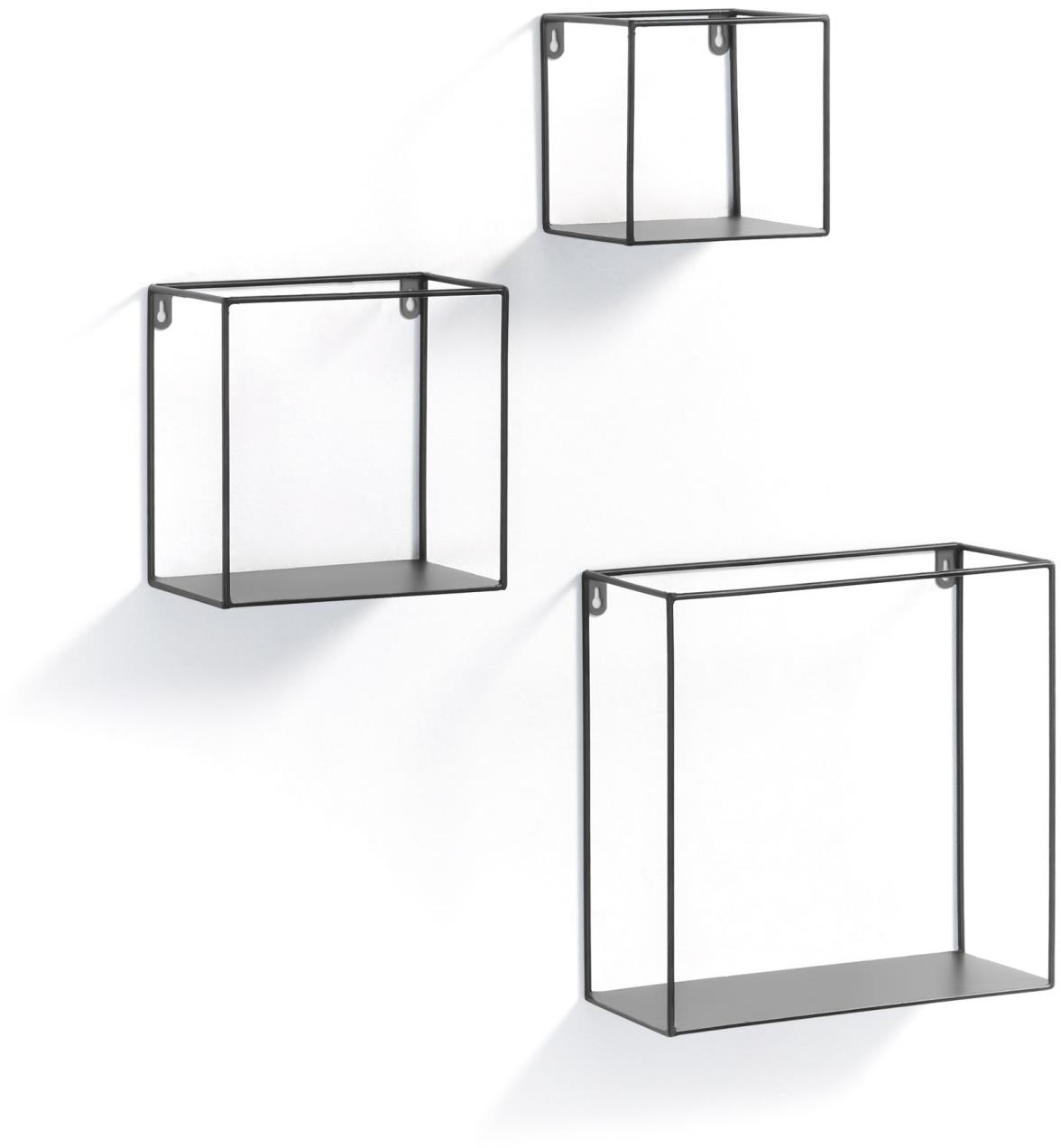 Væghyldesæt Kave Home Nils 3 metalhylder  -  Sort 30x30x12 cm