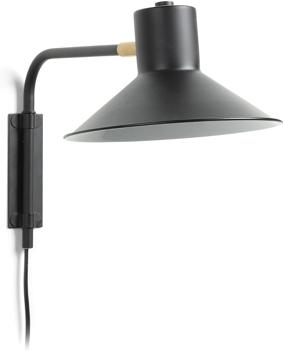 Væglampe Aria Kave Home  -  Nordisk design i sort metal med messingdetalje
