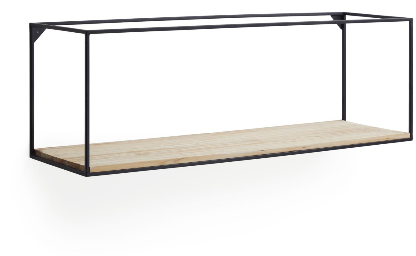 Væghylde/opbevaringshylde Kave Home Elisha L90xH30xD26 cm natur/sort mangotræ & metal