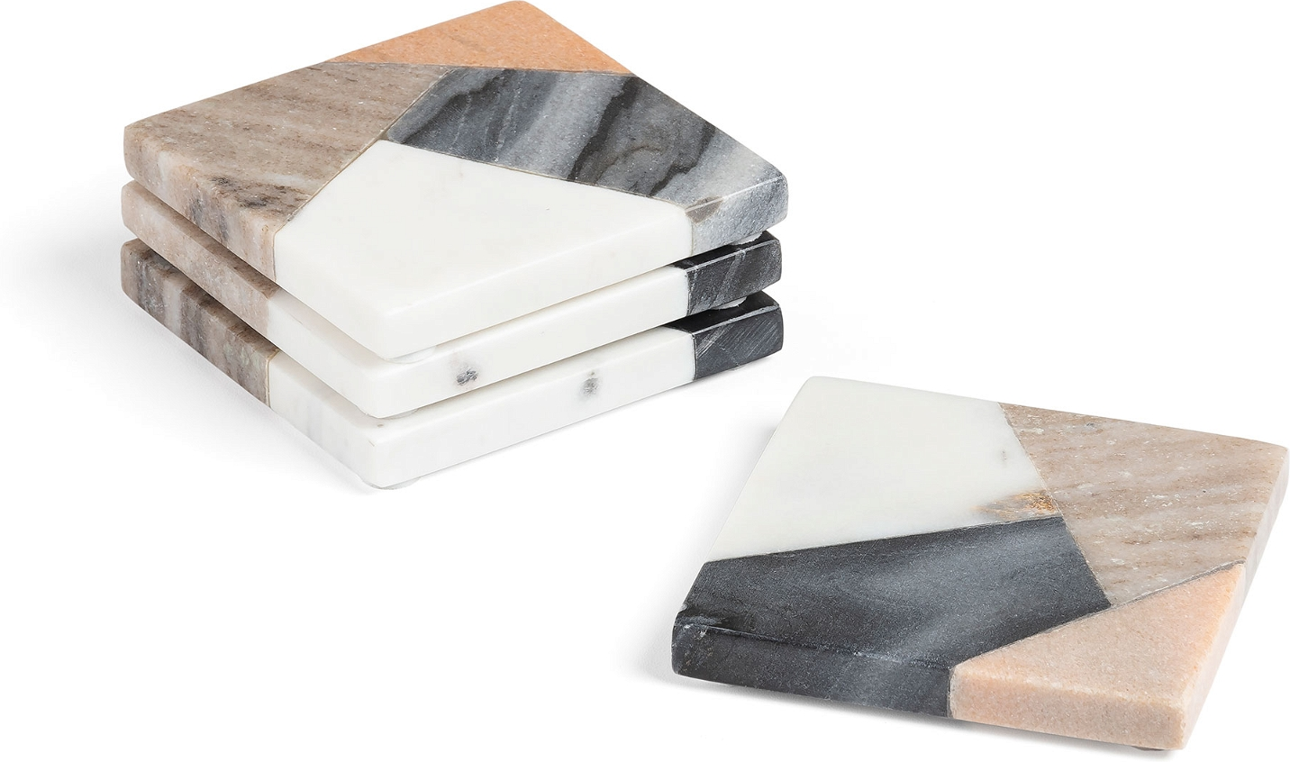 Marmorunderkopper Kave Home Bradney  -  4 kvadratiske drikkeunderlag 10x10 cm natur/flerfarvet