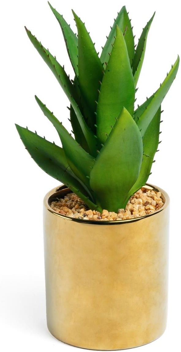 Kunstig agaveplante Kave Home Agave  -  mat guld keramisk potte Ø20 x H11 cm