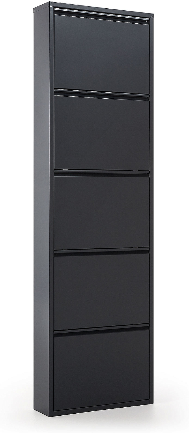 Skoreol Kave Home Ode  -  sort pulverlakeret metal, 5 låger, plads til 15 par sko, H169 x B15 x L50 cm