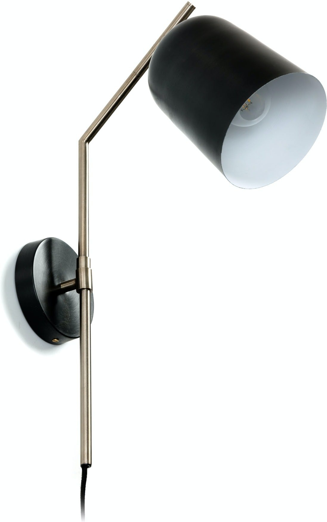 Væglampe Kave Home Pryia  -  vintage-nordisk sort/guld med bevægelig arm & matsort skærm, 54x15x36 cm