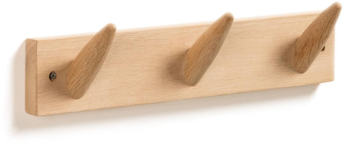 Knagerække Kave Home Natane, væghængt rustik birketræ med 3 kroge, naturfinish, L40 cm