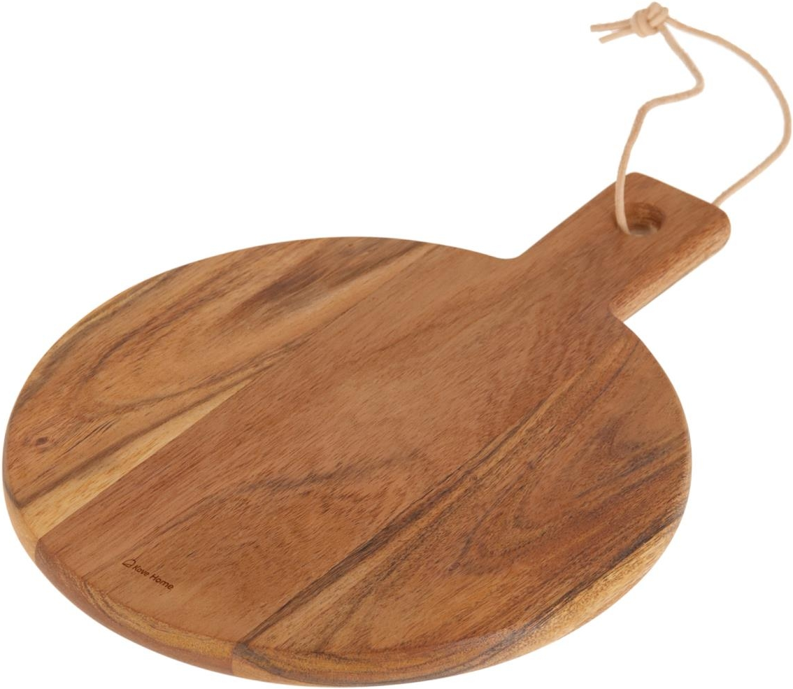 Ostebræt Kave Home Salma 100% akacietræ med læderhåndtag, rustikt serveringsbræt 32 x 25 cm