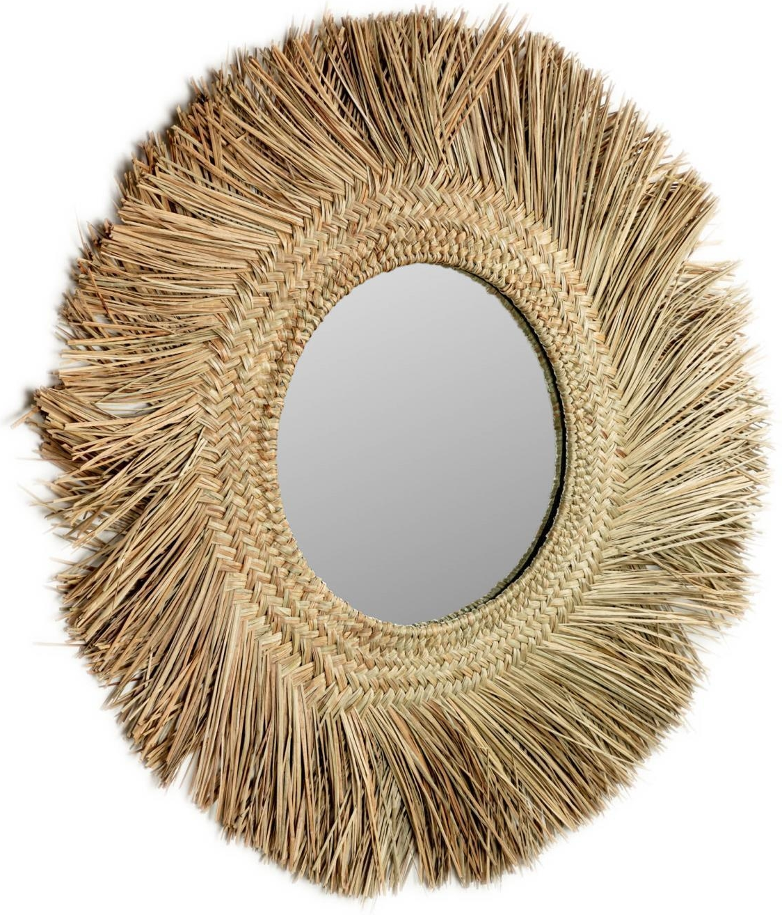 Vægspejl Kave Home Rumer | Håndflettet rattan spejl Ø72 cm natur | Kolonial stil