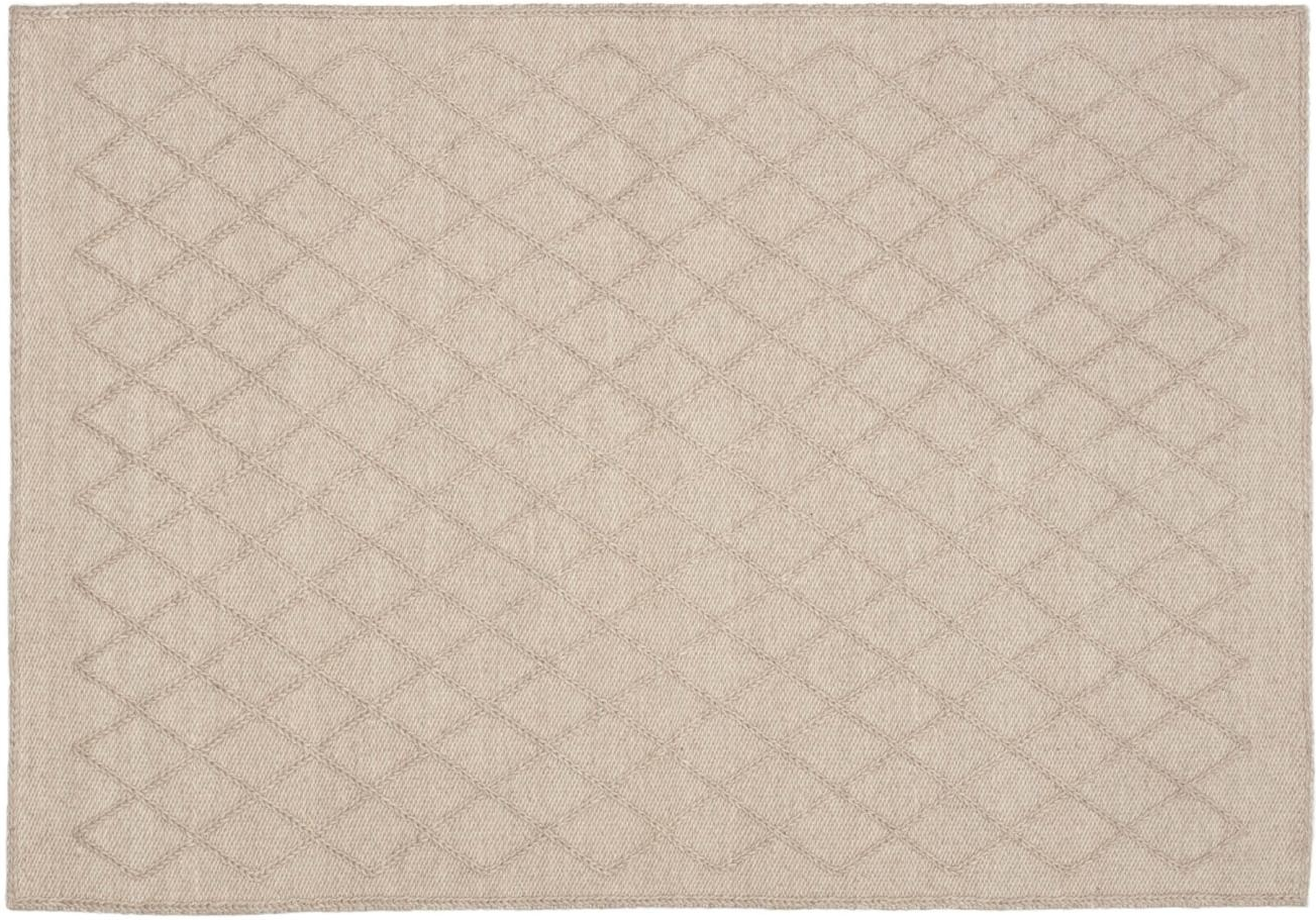 Gulvtæppe Kave Home Sybil 160x230 cm  -  håndvævet beige uld/nylon-bomuld med geometrisk mønster
