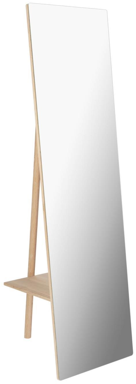 Gulvspejl Kave Home Keisy  -  3-i-1 med hylde & knager, natur MDF & glas H160xB45xD53 cm