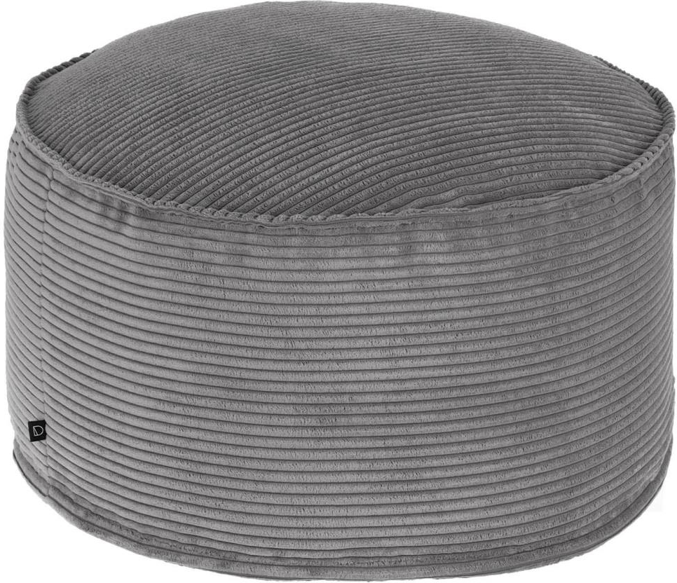 Puf/skammel Kave Home Wilma  -  vintage inspireret grå fløjlspuf med stribet polstring