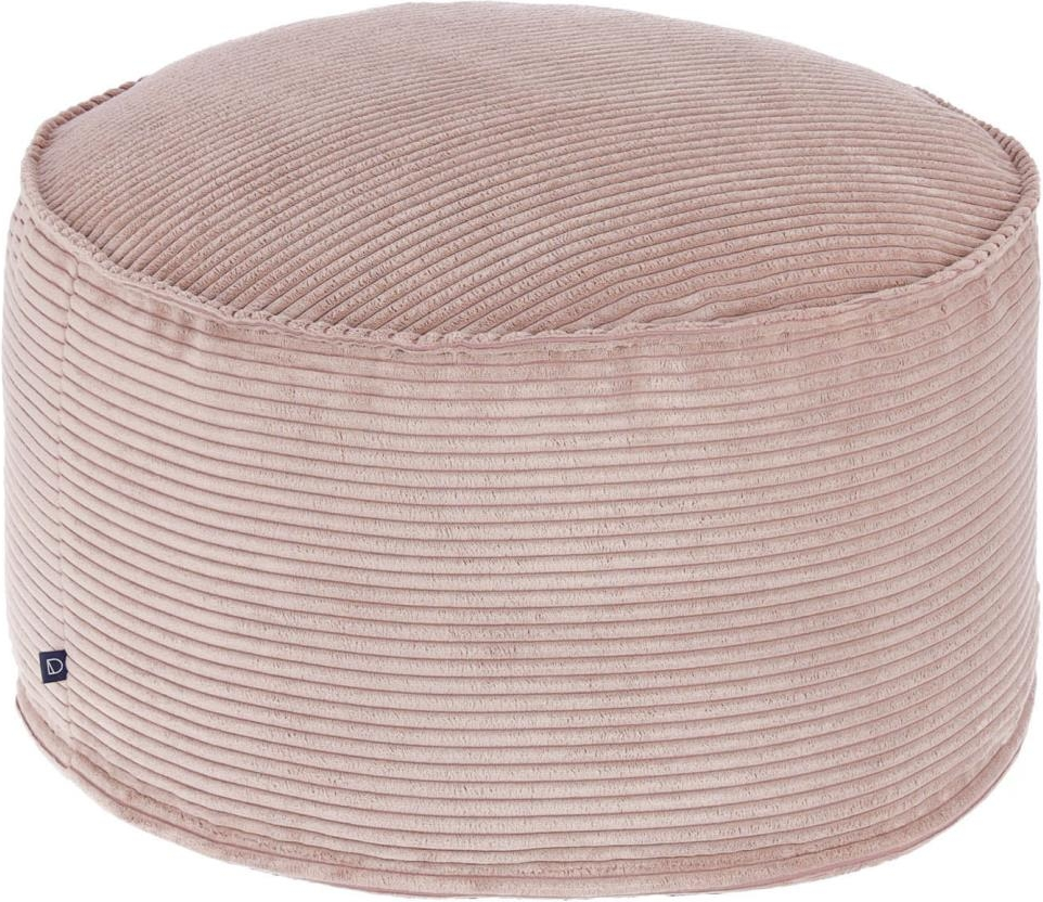 Puf Kave Home Wilma i lyserød kordfløjl fuldpolstret accentpuf 60x60x40 cm vintage nordisk
